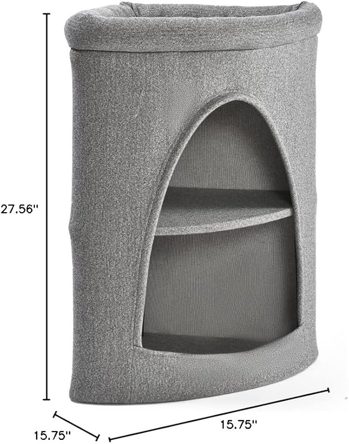 Max & Marlow 2-Level Cat Condo 27.5" | Modern Cat Furniture to Fit in Corners | Space-Saving, Compact Design for Small Cats and Kittens,Gray,4070501