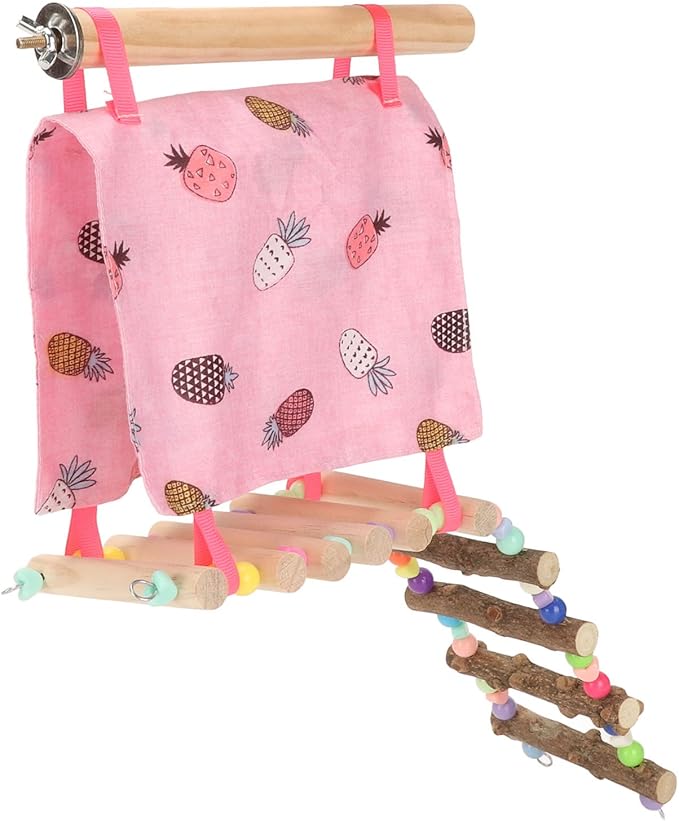 Bird Hut Hammock Tent with Ladder, Vibrant Color Open Front and Back, and Non Cloth Material, Climbing Ladder Toy for Parrots and Small Pets, Bird Cage Accessories