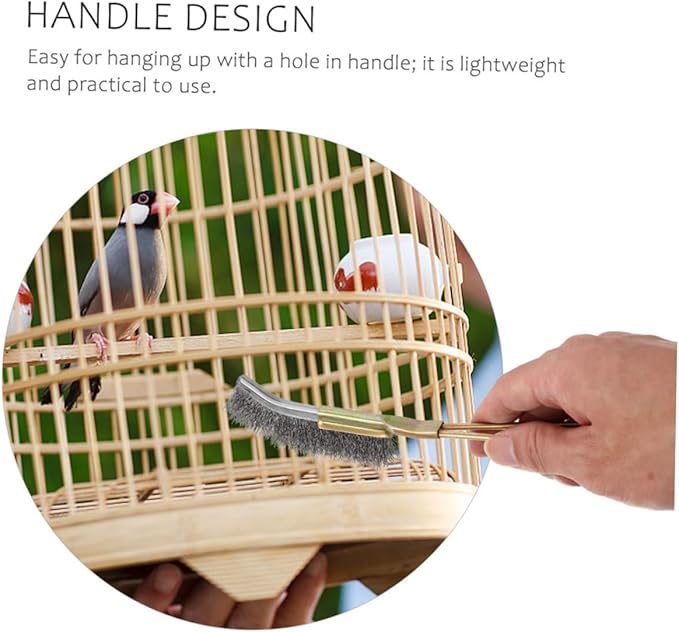 LIOOBO 2Pcs Bird Cage Cleaning Brushes Copper Long Handle for Easy pet Cages Wire Brush for Bird Owners