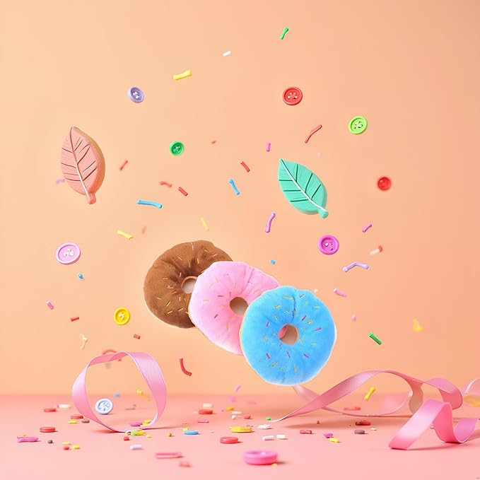 Multicolour Pet Toy Donut-Shape Squeaky Squeaker Puppy Dog Pet Cat Kitten Sound Chews Toy Random Color Sturdy and Practical Simple and Sophisticated Design Pet Supplies