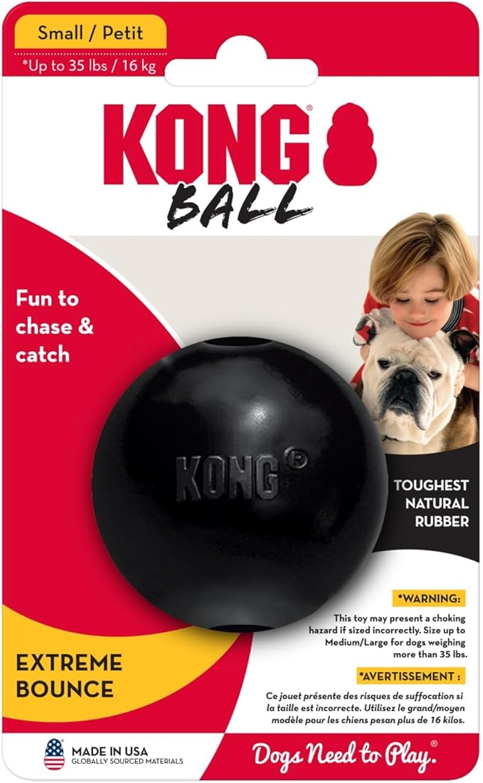 KONG Extreme Ball with Hole - Fetch Toy - Durable Dog Toy for Training, Interactive Playtime & More - Natural KONG Extreme Rubber Ball - Black - For Small Dogs