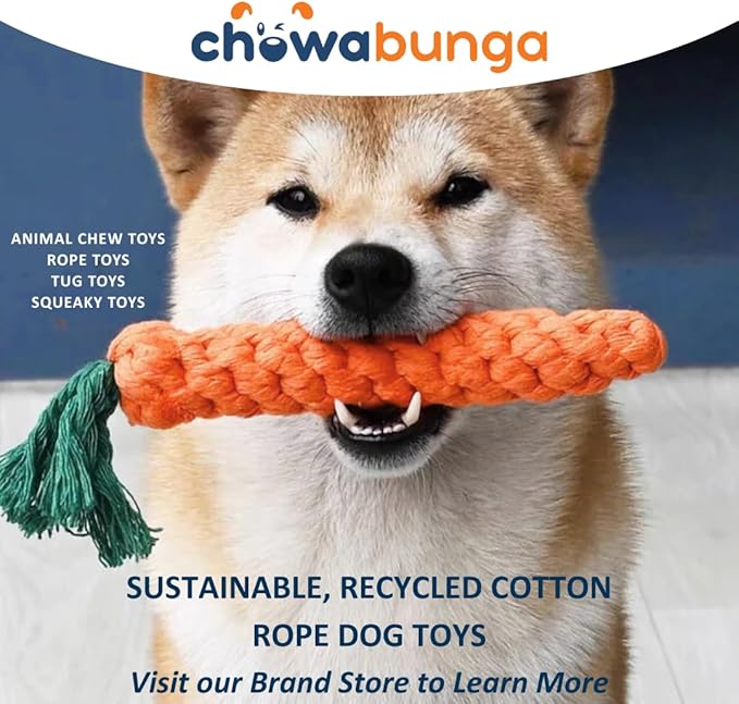 Carrot Dog Toy 5.5 Inch Handmade Eco Cotton Rope Dog Toy Carrot Chew Toy for Dogs - Made with Natural, Non-Toxic Dyes - Carrot Toy is Great for Puppy Teething Toys and Cats (Orange)