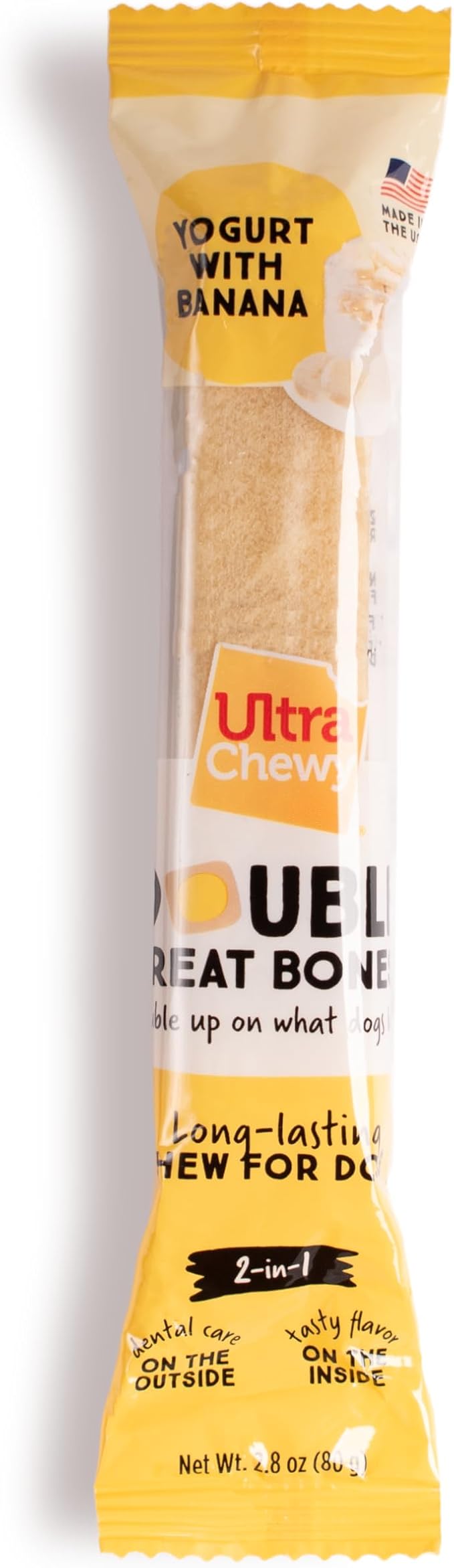 Ultra Chewy Yogurt with Banana Double Treat Bones: Long-Lasting Dog Treats Made in USA for Large and Small Breeds, Highly Digestible, Ideal for Aggressive Chewers (12 Count)