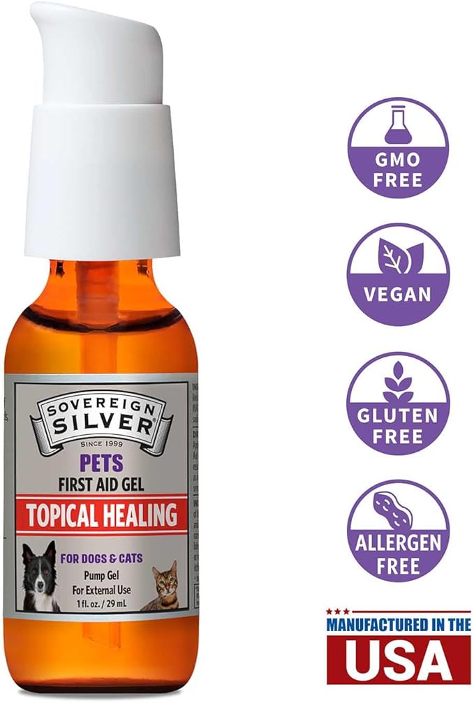 Sovereign Silver First Aid Gel for Pets - Topical Healing for Dogs and Cats, 1oz Pump Gel