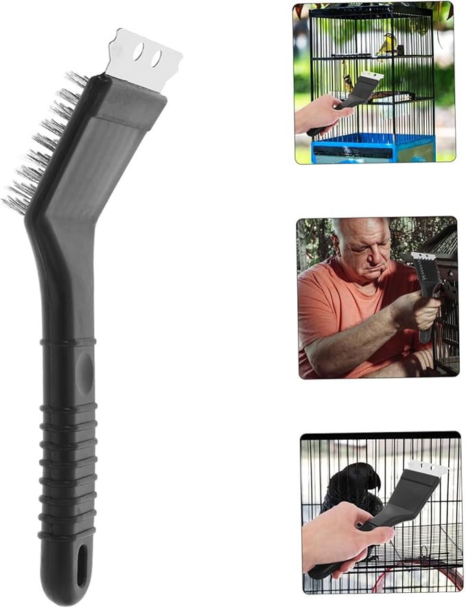 Kisangel Stainless Steel Bird Cage Brush with Long Handle Versatile Waste Scraper Tool for Bird Droppings Removal for Parrot Cages and Animal Habitats Durable Cleaner