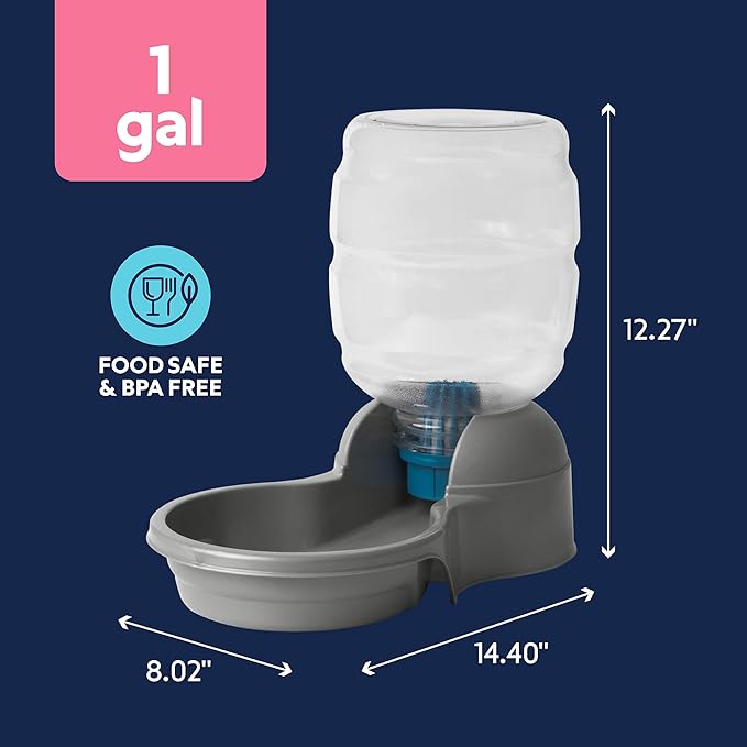 Petmate Replendish Automatic Gravity Waterer for Cats and Dogs, BPA-Free, No Batteries Required, Includes Charcoal Filter, 1 Gallon, Made in USA