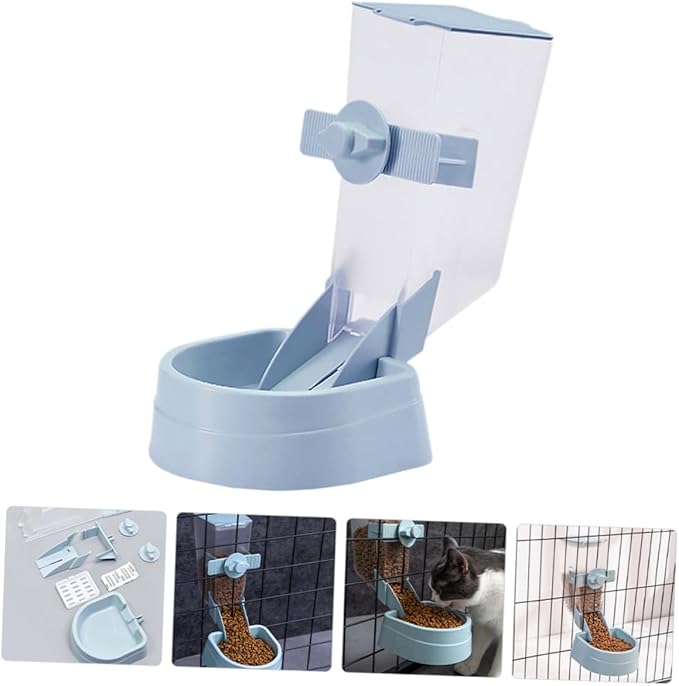 OUNONA Hanging Automatic Bird Feeder Blue Small Pet Food Dispenser Refillable for Outdoor Birdcage Parrot Hamster Cage Accessory