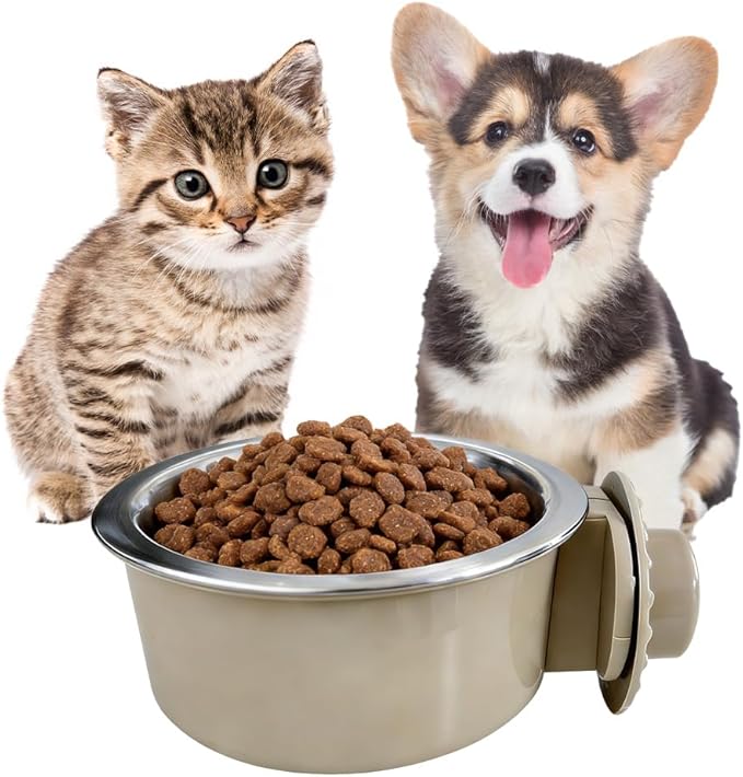 2Pcs Pets Lightweight Stainless Steel Bowl,Removable Stainless Steel Pet Hanging Food Water Feeder Bowl for Puppy Dog Cat Rabbit Ferret Bird Gunea Pigs (Medium)