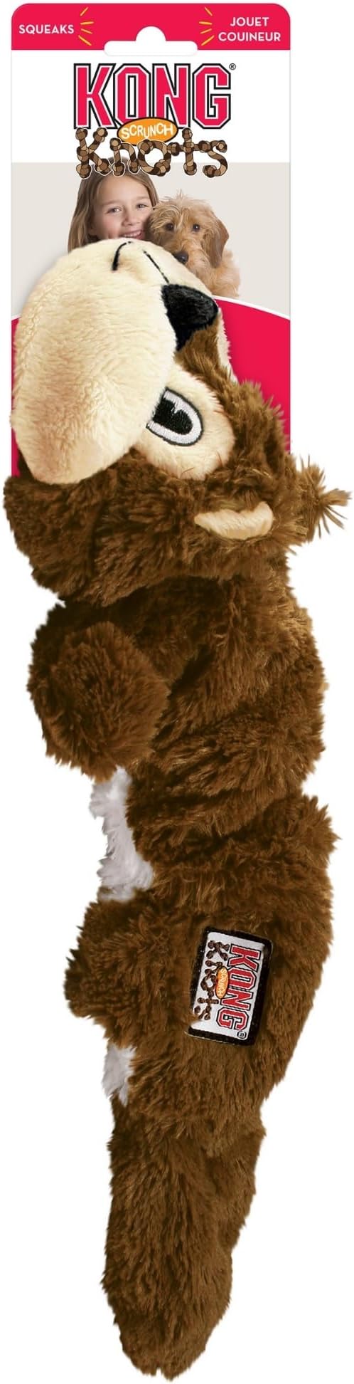 KONG - Scrunch Knots Squirrel - Internal Knotted Ropes and Minimal Stuffing for Less Mess - For Medium/Large Dogs