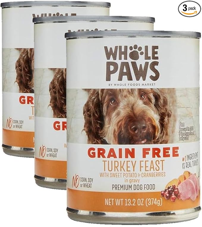 Whole Paws, Grain-Free Wet Dog Food, Turkey Feast with Sweet Potato & Cranberries in Gravy, 13.2 Ounce (Pack of 3)