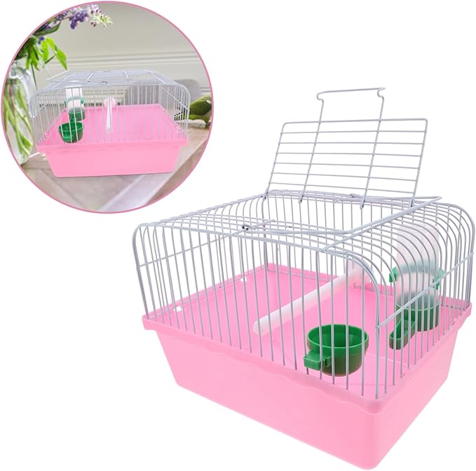 HANABASS Portable Bird Cage for Travel Spacious Parrot Carrier with Perch Food Box Water Dispenser for Cockatiels Parakeets Birds Lightweight Convenient for Pet Owners