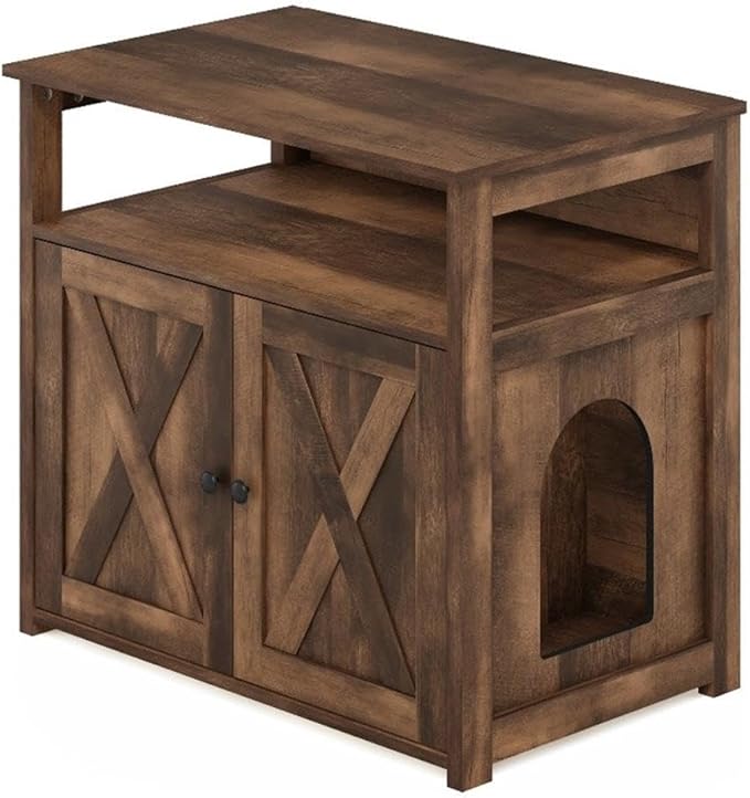Furinno Peli Farmhouse Cat Litter Cabinet Storage with 2 Doors, Rustic Brown