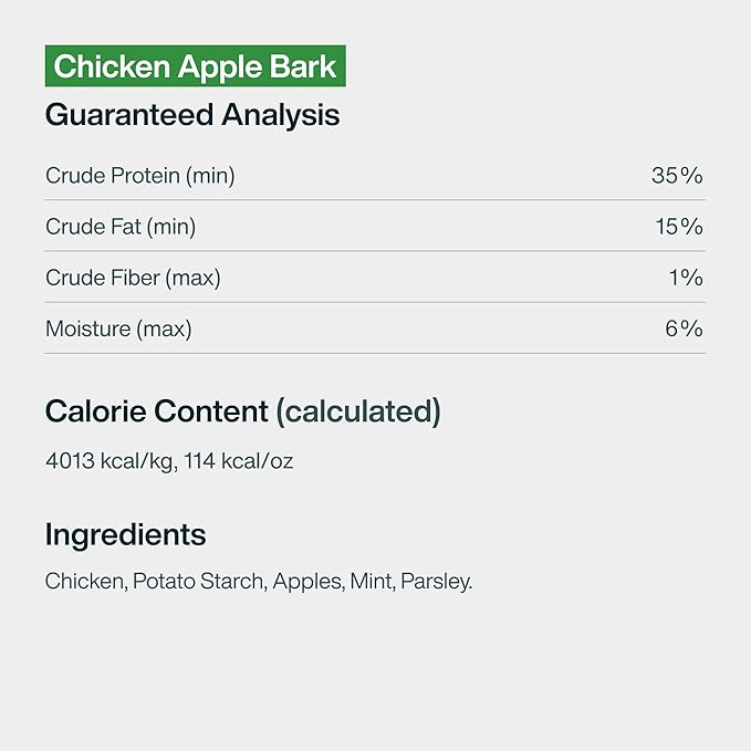 JustFoodForDogs Limited Ingredient Healthy Dog Treats and Dog Snacks, Jerky Treats, Human Grade, Preservative Free, Rawhide Free Chews, Low Calorie Treat - Chicken Apple Bark, 5 oz