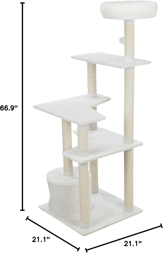 TRIXIE Seli Cat Tree – Cat Tower with Sisal Posts, Condo, Padded Platforms & Hanging Toy – Cat Furniture for Indoor Cats – Cream, 21.1" x 21.1" x 59.1"