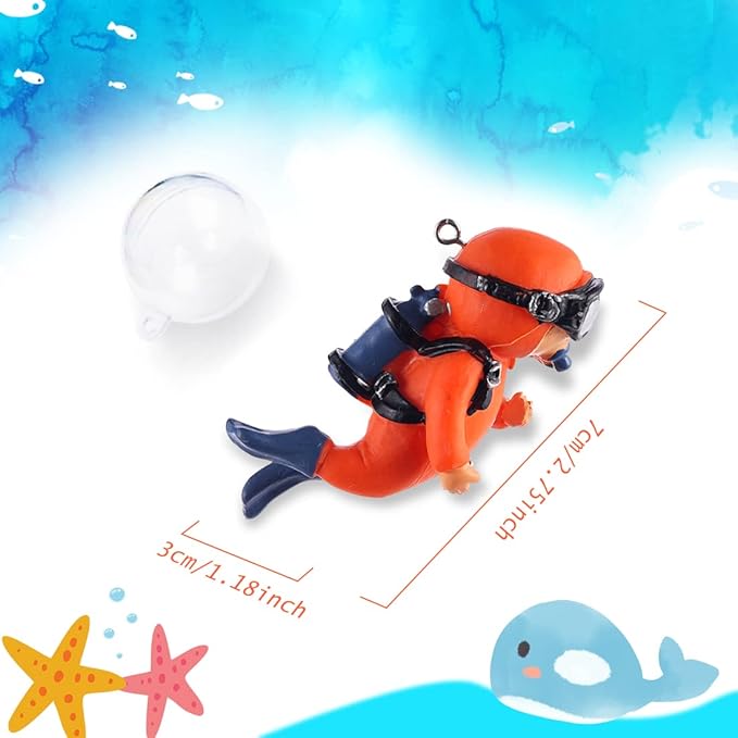 Gift Wrapped 2 Pack Fish Tank Decorations, Aquarium Ornaments Diver with Floating Device Aquarium Accessories Fishes Pet Toys for Freshwater Saltwater Aquarium (2Pcs Orange G)