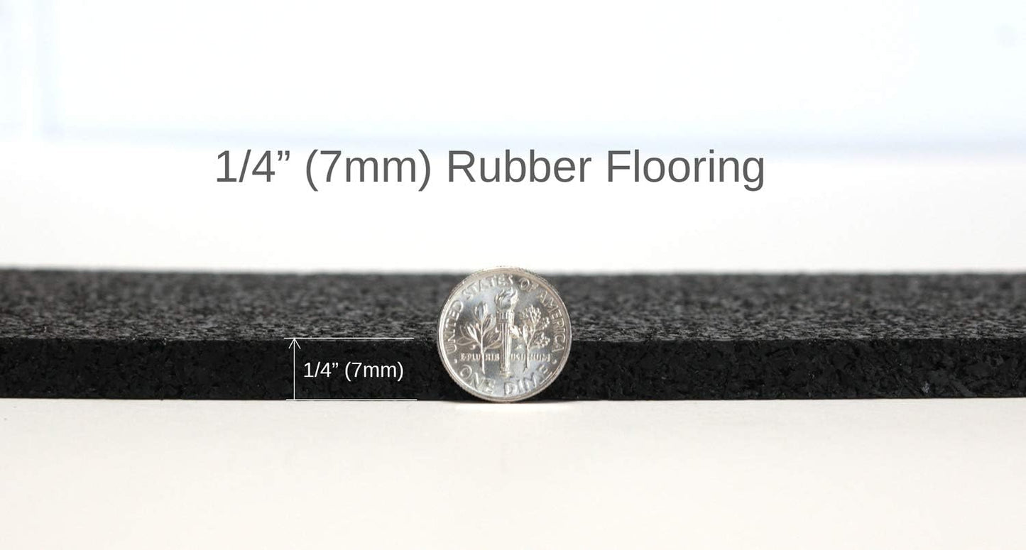 American Floor Mats 1/4in (7mm) Thick Solid Black 4' x 13' Heavy Duty Rubber Rolls, Protective Exercise Mats, Home Gym Rubber Flooring