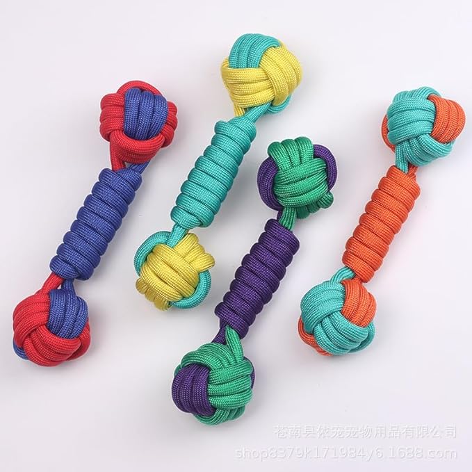 Dual-Color Polypropylene Woven Dumbbell Chew Toy for Pets, Durable Teething & Interactive Play Ball for Small and Medium Dogs and Cats (Cyan-Orange)