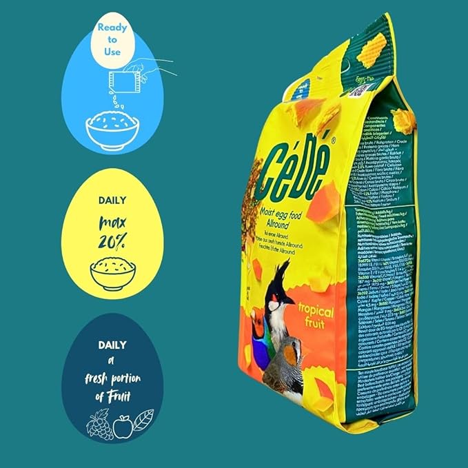 Cédé Eggfood Moist Allround Tropical Fruit 400g – 2 Pack of Daily Diet Bird Food for Cockatiel, Canaries, Finches, Lovebird and Exotic Birds, Protein-rich Bird Supplement, Added Vitamins & Minerals