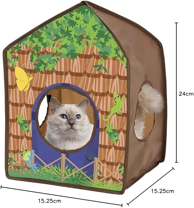 Kitty City Safari Jungle Tiger Pop-Up Cat House, Collapsible Indoor Cat Hideout with Peekaboo Openings, Lightweight Foldable Cat Playhouse
