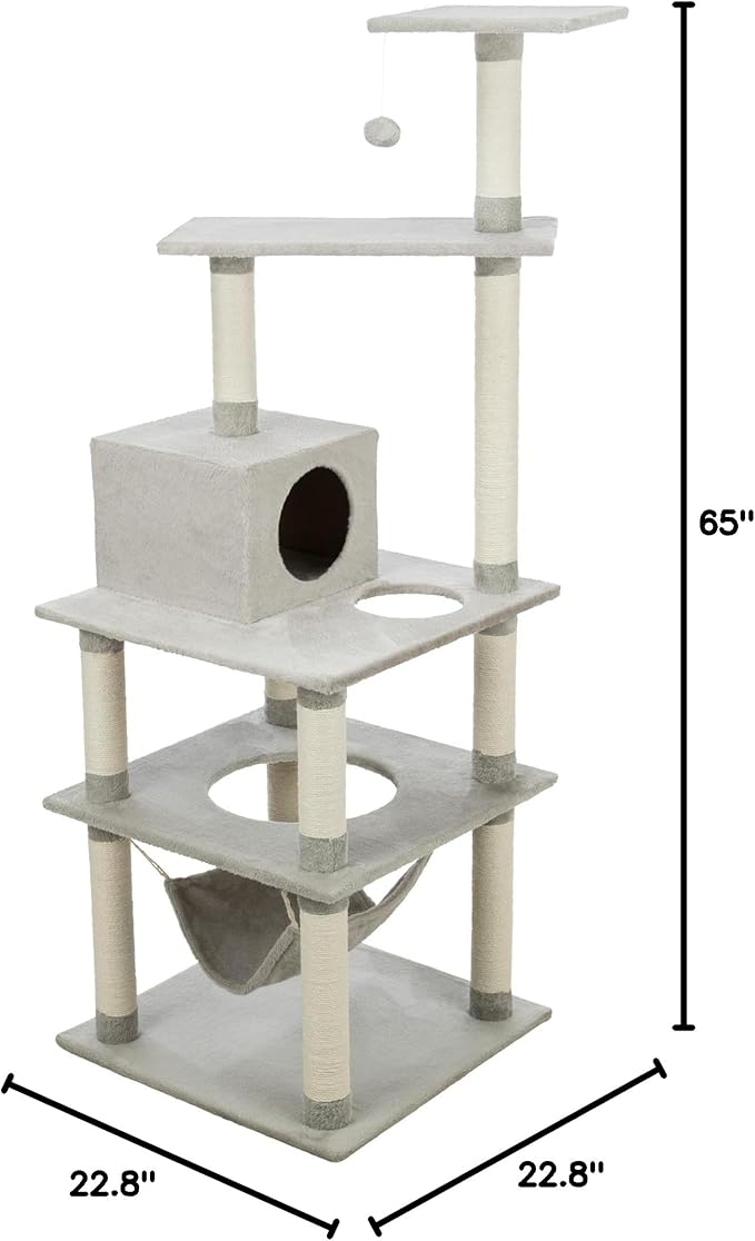 TRIXIE Abby 63.5" Cat Tower, 4-Level Sisal & Plush Cat Tree, Cat Scratcher, Condo, Hammock, Platforms Dangling Cat Toy