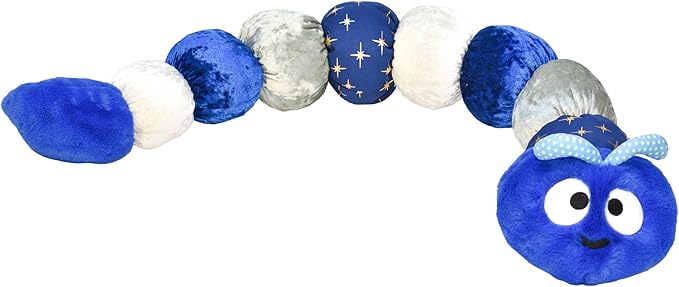Winter Caterpillar Plush Dog Toy, Blue and White with Stars, 35 Inch Squeaky Snuggly Pet Toy with Multiple Sounds