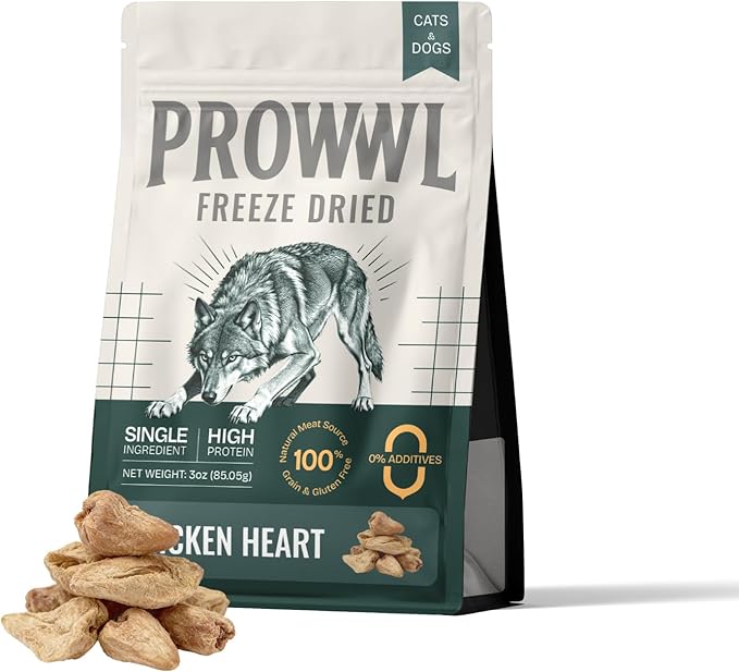 Freeze Dried Chicken Heart Cat & Dog Treats for Training, Healthy High Protein Limited Single Ingredient Pet Food Snacks for Small, Medium, and Large Dogs Cats (Raw Chicken Heart Cubes, 3oz)