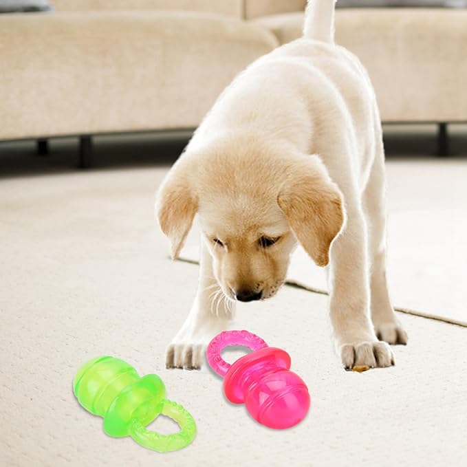 Puppy Pacifier for Small Dogs, 2 PCS Dog Pacifier, Pet Puppy Molar Chewing Training Toys Bite Resistant Rubber Clean Teeth Tools (Red Green) (2)