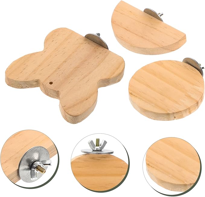 Totority 3pcs Hamster Accessories Wooden Parrot Toy Guinea Pig Stand Platform Bird Cage Decor Hamster Jump Board