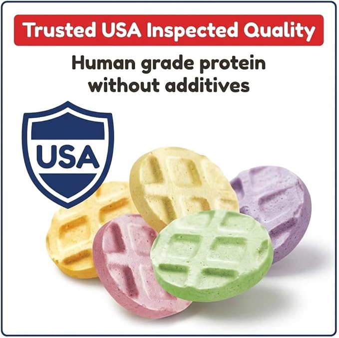 Waffle Freeze Dried Chicken Cat Treats | Healthy Kitten Treats Inspected in USA | Human Grade Dog & Cat Food Toppers | Without Additives, 4 Flavors, 2.1 oz