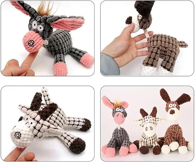 Pack 3 Squeaker Toys Rope, Cute Soft Durable Stuffed Animal Plush Dog Chew Toys, Squeak Toy for Teeth Cleaning, Small Dogs Cats Small Animal