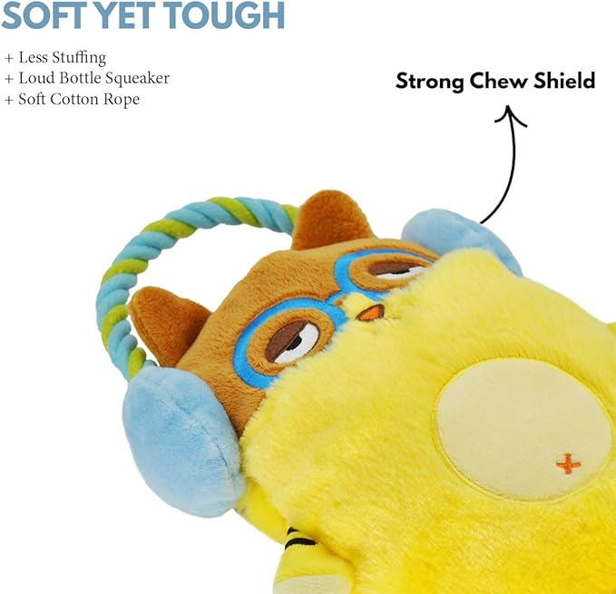 HugSmart Pet – Melody Bros | Squeaky Plush Rope Tug Dog Toy with Less Stuffing (Melody Bros-Cat)