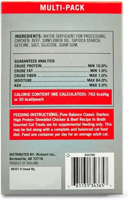 Pure~Balance Classic Starters Gourmet Cat Treats, Shredded Chicken & Beef in Broth, High Protein, Soft Treats ~ 5 Pouches of 1.4 Oz Inside, Wet Cat Treat Adult Cats ~ (2 Box) ~ (1 Pack)