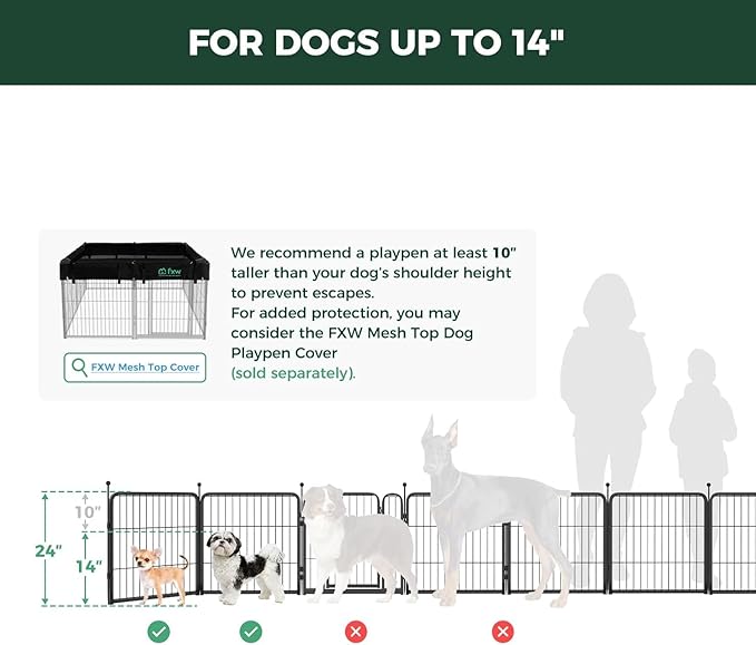 FXW Rollick Unleashed Dog Playpen for Indoor, Yard, RV Camping, 24 inch 16 Panels Dog Pen with Connectors (Pack of 2) for Small and Puppy Dogs, Black│Patented