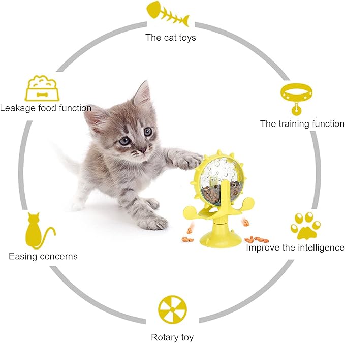 GLOGLOW Interactive Cat Puzzle Feeder, Windmill Treat Dispensing Cat Toy, Indoor Playtime, Suction Cup, Slow Feeding, for Cats, Kittens, and Puppies Training Rewards
