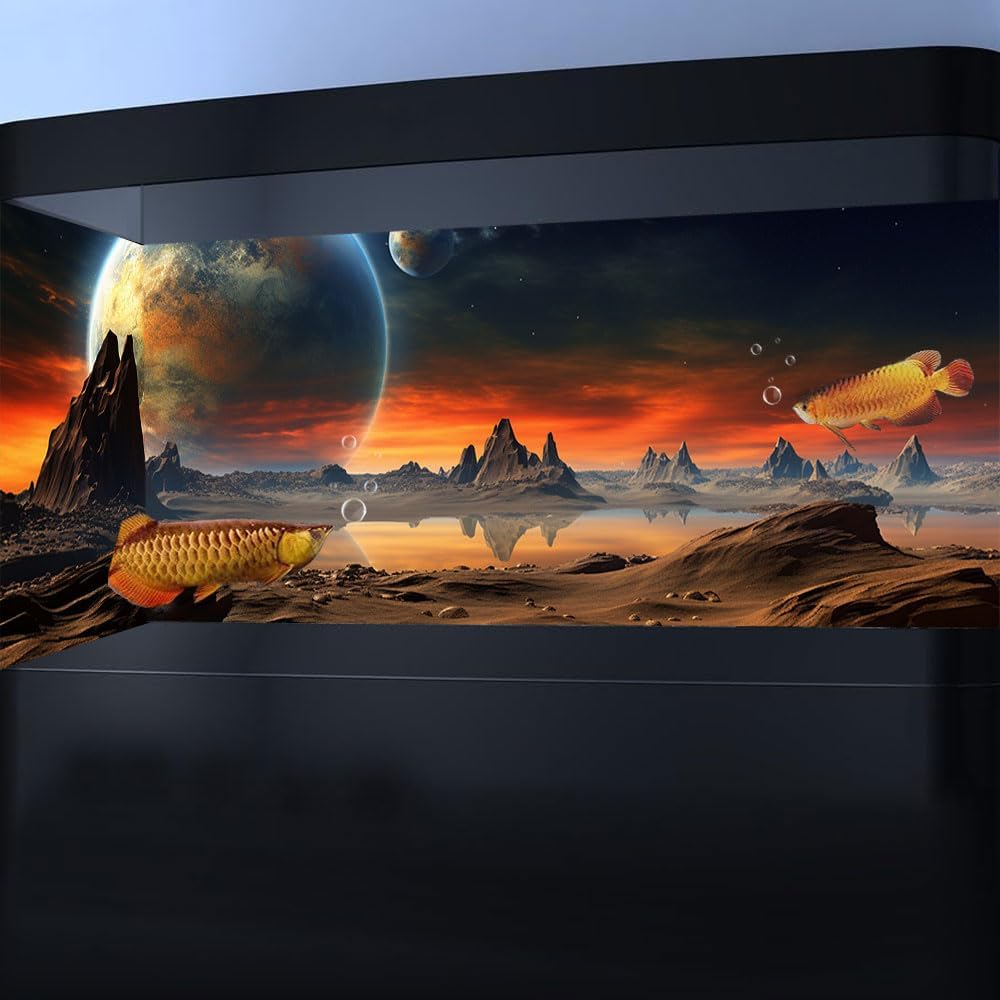 36X24IN Cosmic Aquarium Background, Cool Parallel Space Themed Fish Tank Background, Tropical Desert Terrarium Background with 8 EVA Double-Sided Tape