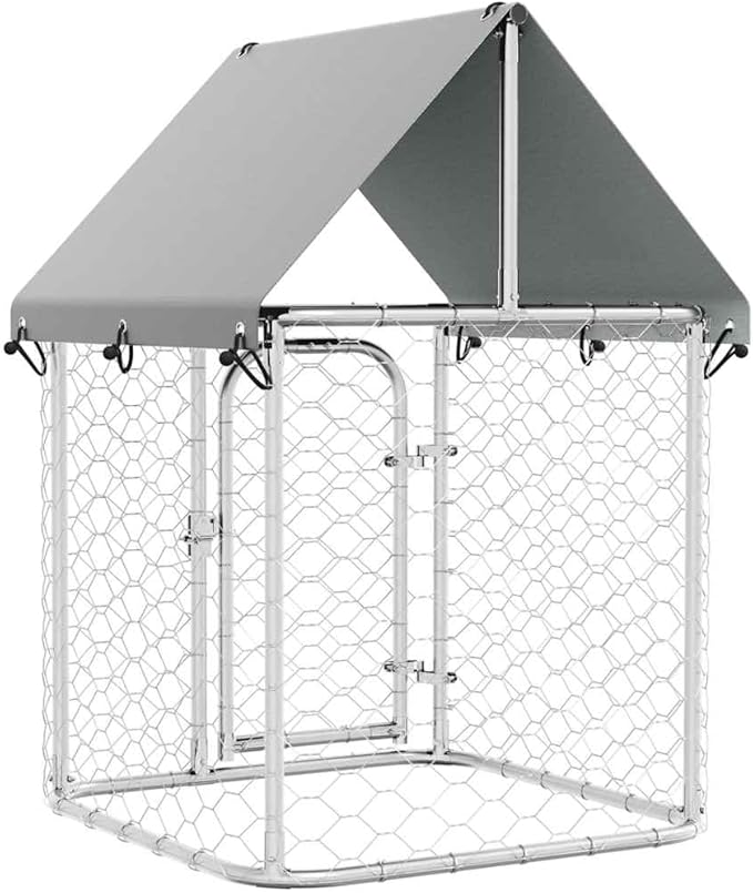 vidaXL Outdoor Dog Kennel with Roof, Dog Pen Pet Crate Kennel Cage with Lockable Door, Dog Playpen House Outdoor Metal Dog Fence for Yard
