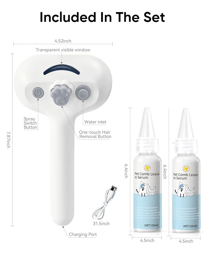 Pet Steam Brush Dog Cat 2026 New Grooming Comb for Shedding, Floating Hair, Smooth & Detangling, Gentle Cool Mist Softens Hair Reduces Static Helps Pets Who Dislike Bathing,2*Waterless Shampoo