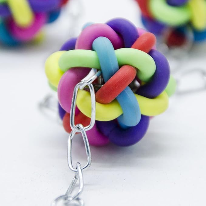 Luxshiny Parrot Bite Hanging Chewing Ball with Colorful Plastic Bell for Bird Cage Accessory, Sturdy Parrot Chewing for Pet Birds and Parakeets