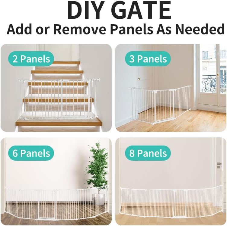 Extra Wide Baby Gate, 30" Tall 189" Wide Configurable Baby Gate Fireplace Safety Fence, Metal Pet Safety Playpen for Toddler/Pet/Dog Christmas Tree Fence (Whtie, 8-Panel)
