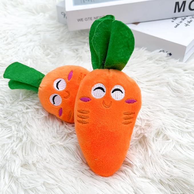 2 Pcs Soft Puppy Pet Supplies, Cute Orange Carrot Plush Chew Squeaker Sound Squeaky Toys for Dog Cat Birthday Xmas Gifts
