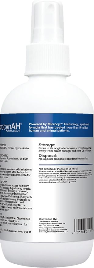 MicrocynAH Wound & Skin Care Hydrogel for Pets, Fast-Acting Antimicrobial Gel for Dogs, Cats & Horses, Clean Wounds & Prevent Infection, No Alcohol, Steroids or Antibiotics, Clinically Tested, 8oz