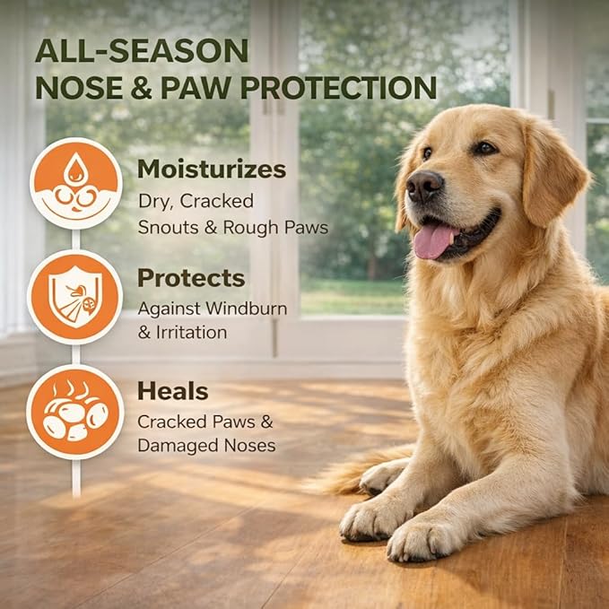 Dog Paw & Nose Balm Stick for Dogs & Cats, 2 Pack 1.41oz/40g, Mess-Free Lick-Safe Paw Wax for Hot Pavement & Winter Salt/Snow, Moisturizes Dry, Cracked Paws & Noses, Beeswax Olive Oil VIT E