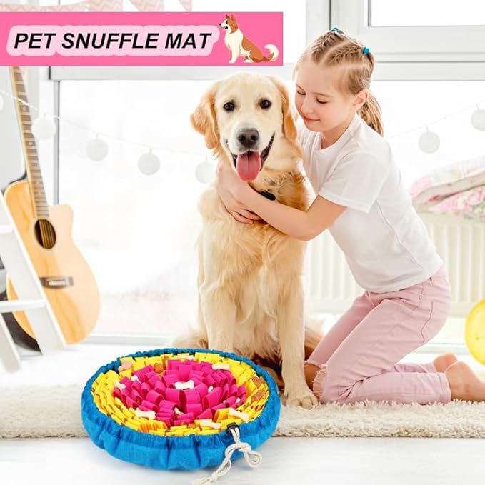 SZEE Snuffle Mat for Dogs, Adjustable Pet Sniff Mat for Interactive Games, Pet Enrichment Toys for Large Medium Small Dogs, Mental Stimulation Training and Slow Eating (Rose Red and Yellow)