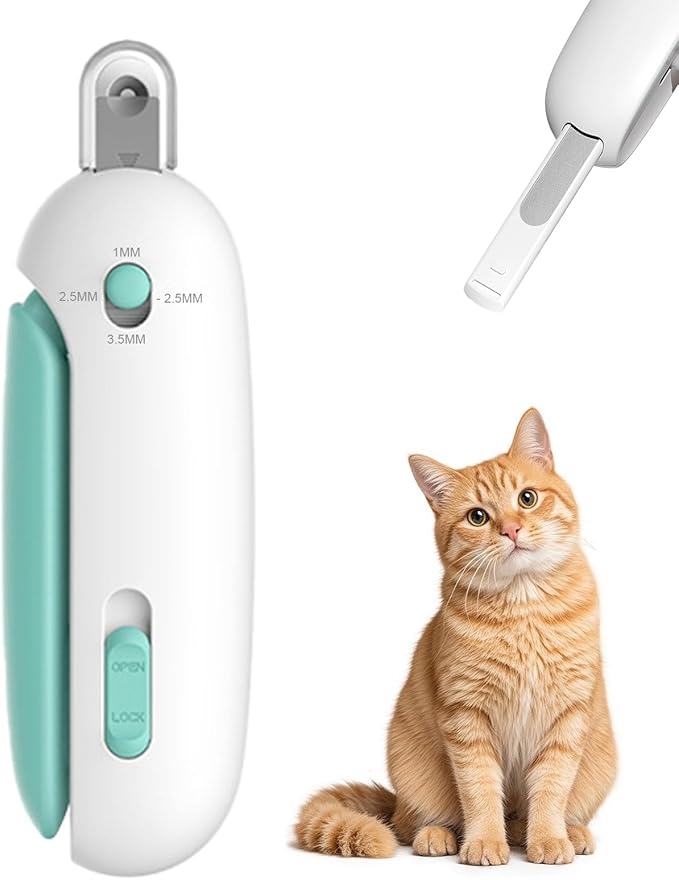 Cat Nail Clipper and Trimmer with 3 Adjustable Safety Levels Trimming Hole, Professional Indoor Kitten Supplies, Puppy Grooming Tools, with Debris Catcher & Hidden Nail File Blue