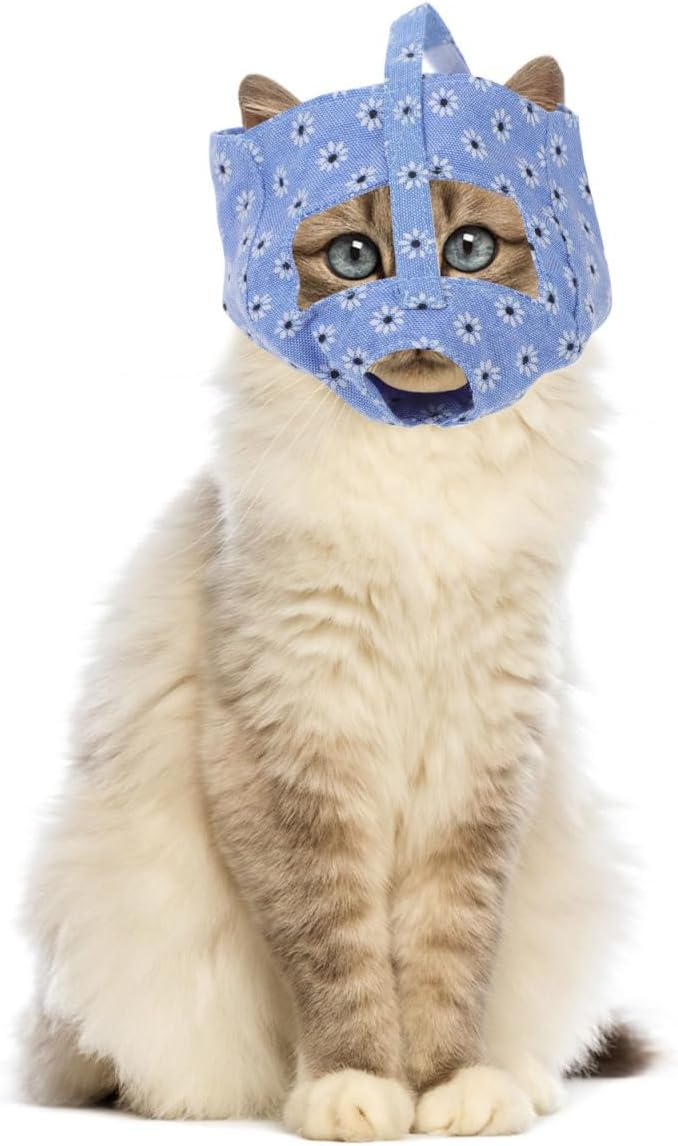Breathable Cat Mouth Cover Muzzle for Grooming Bathing Nail Trimming and Medicine Feeding Small Size 4.33X3.14X2.75 Inch Pet Safety Face Guard