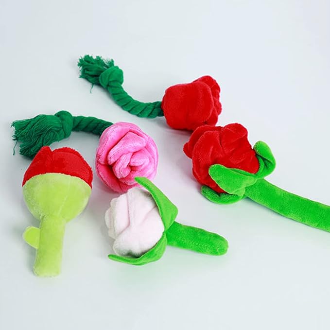 Interactive Stuffed Dog Chew Toy for Small and Medium Dogs Plush Squeak Toy Rose Flower Reducing Boredom & Anxiety