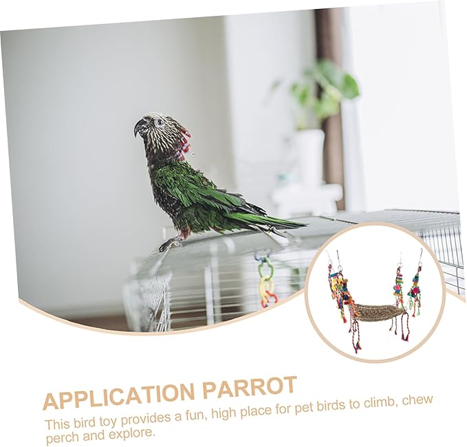 Abaodam Multifunctional Squirrel Parrot Net Hammock Natural Grass Climbing Mat for Hamsters Birds Pets Chew Decorative Bird Cage Accessory Promotes Comfort
