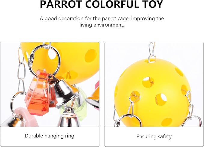 jojofuny Parrot Colorful Bell Ball Hanging Swing Bird Cage Bell Interactive Chew for Parrots and Pet Birds
