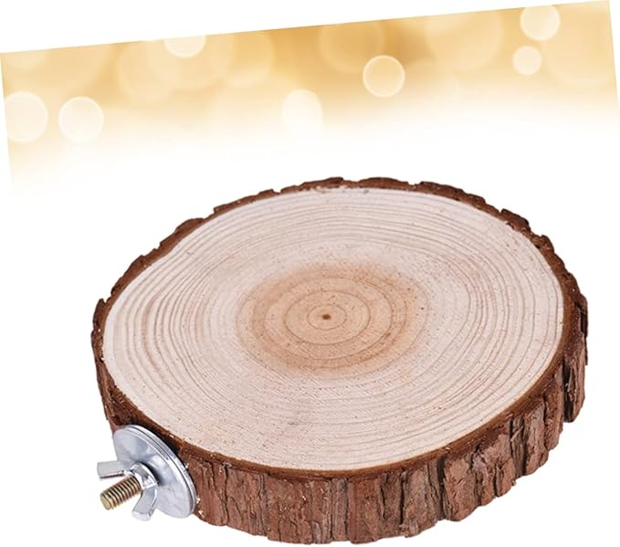 BESTonZON Round Wooden Pet Platform Stand Rack for Animals Natural Wood for Parrots Hamsters and Gerbils Bird Cage Accessory