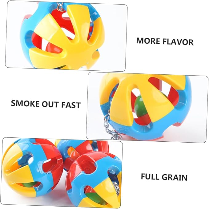 DOITOOL 2pcs Tricolor Hanging Parrot Balls 8cm Diameter Plastic Chewing Plaything for Pet Birds Cage Accessories